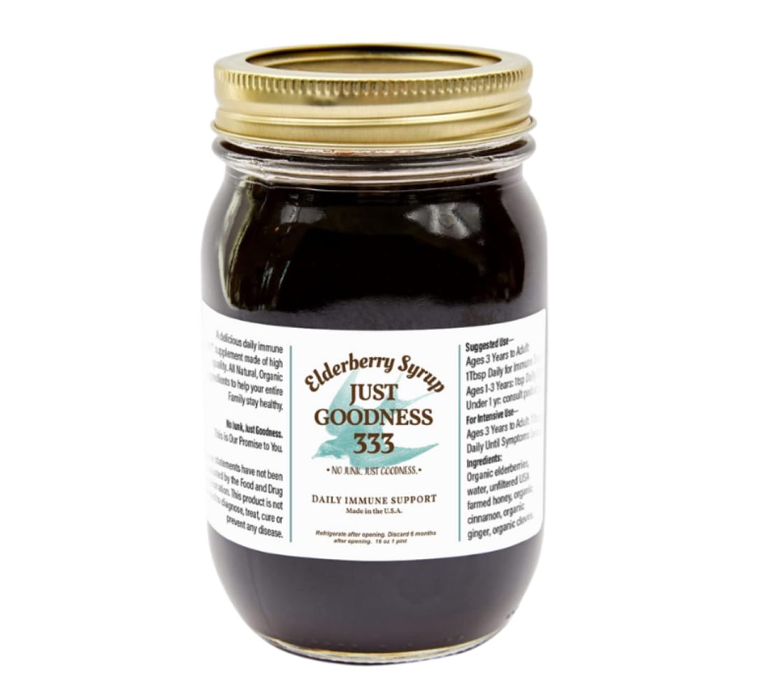 Organic Elderberry Syrup (16 fl oz) for Adults and Kids, All Natural Daily Immune Support Herbal Supplement with Antioxidants, Organic Sambucus Elderberry