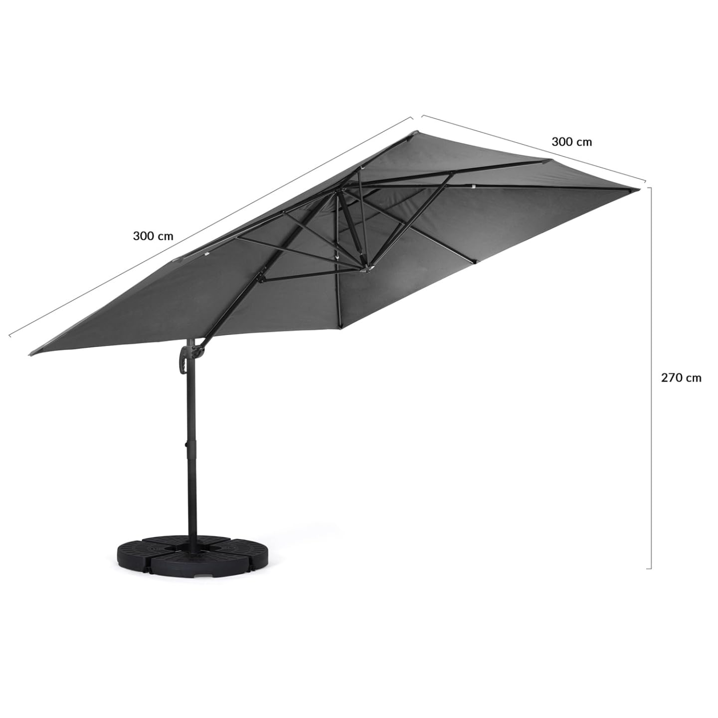 IDMarket - Parasol déporté inclinable rotatif 360 CALVI gris 3x3 M