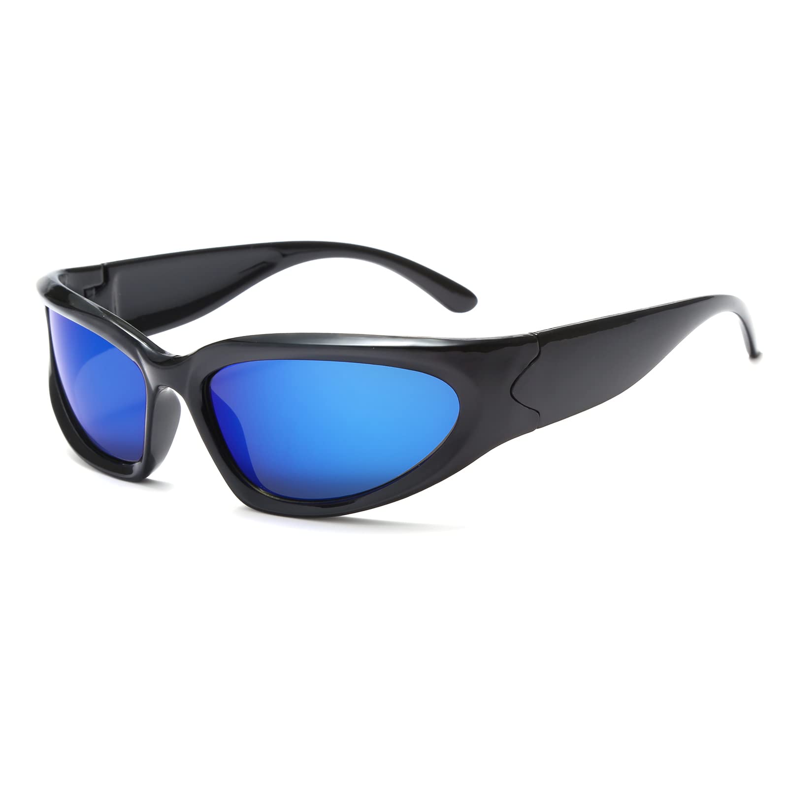 Long Keeper Kids Wrap Around Sunglasses Fashion Futuristic Oval Shape Sun Glasses for Girls Boys UV400 Protection (Black Blue)