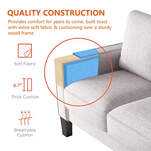 Koihome Upholstered 3-Seater Storage Space, 67" Sleeper Sofa Couch With Square Arms, Modern Chaise For Living, Bedroom,Relax Lounge,Office,Waiting Room, Wood Legs, Polyester, Light Grey #TOP4