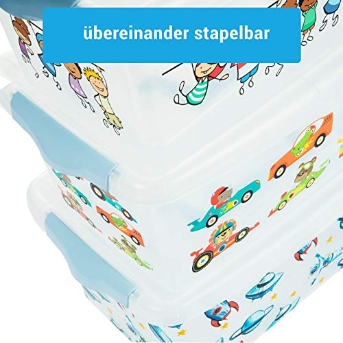 Aufbewahrungsbox für Kinder, Blau, 3 Stück, Kunststoffbehälter mit Deckel, 4 l, mit Griff, für Kinder