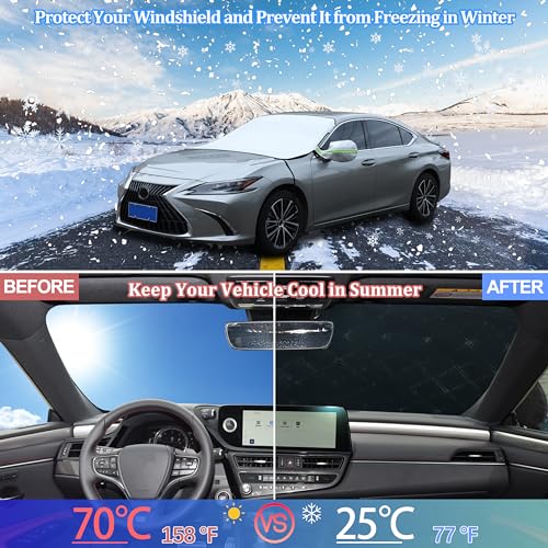 Image of Windshield Snow Cover Compatible with Lexus ES 2001-2024, Car Snow Cover, Front Windshield Sunshade, Exterior Windscreen Sun Shade, UV-Rays Sun Ice Snow Frost Protector, 4-Layer Windshield Cover