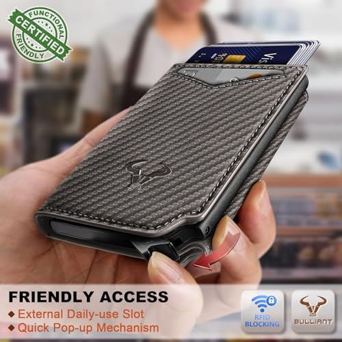 Image of BULLIANT Men Wallet Leather Wallet Card Holders Money Clip for Men 10Cards-Magnetic Flip on Metal Case
