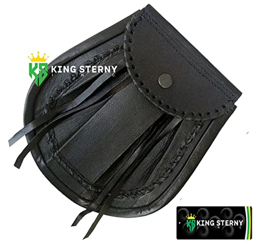 Scottish Kilt Black Leather Sporran of ROB ROY Jacobite with Lace Tassels & Chain Belt Medium2