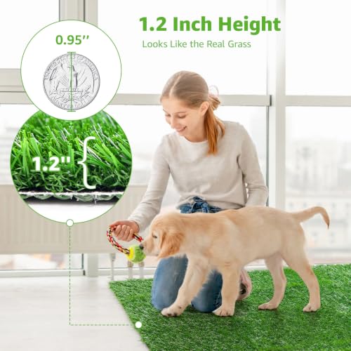 Image of 2 Pack Artificial Dog Grass Pee Pad 26 inch x 17 inch, Indoor Potty Training Turf | Easy to Clean, with Drainage, Reusable, Realistic, Fake Grass Mat, for Apartment, Balcony, Outddor Use