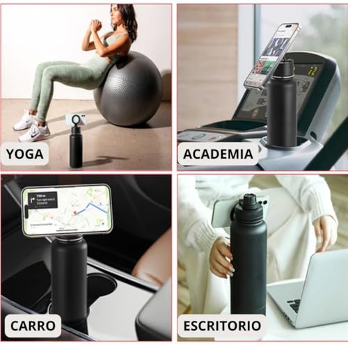 Garrafa de Água Térmica com Canudo Inox Squeeze 700 ml Esportiva Academia Suporte Magnético com Fixa