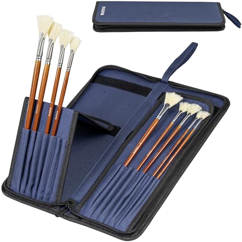 DUGATO Suporte de pincel longo de lona com zíper 14,5 x 37,6 cm, capa de arte premium para pincéis, cabo longo de até 33 cm de comprimento, 15 compartimentos de armazenamento para artistas (pincel não
