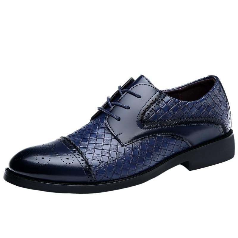 Casual Dress Shoes for Mens Oxford Dress Shoes for Men Lace Up Round Toe Faux Leather Cap Toe Oxford Shoes Slip Resistant Anti-Slip Rubber Sole Low Top Business