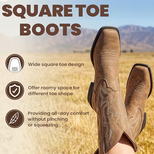 Image of SheSole Square Toe Cowboy Boots for Women Cowgirl Boots Wide Calf Riding Western Boots