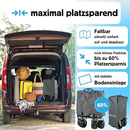 Bollerwagen faltbar XXL Handwagen IM-4211 160L | Tragkraft 120KG | Faltbarer Bollerwagen breite Reifen fürs Gelände, ideal als Strandwagen, Gartenwagen für Festival, Camping und Outdoor (Grau) – Bild 5