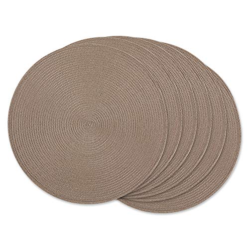 DII Classic Woven Tabletop Collection, Indoor/Outdoor Placemat Set, Round, 15' Diameter, Brown, 6 Piece