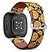 CJBROES Replacement Leather Watch Band, Compatible with Fitbit Versa 3 and Fitbit Sense of Wristband Bracelet Accessory - Oranges Slices