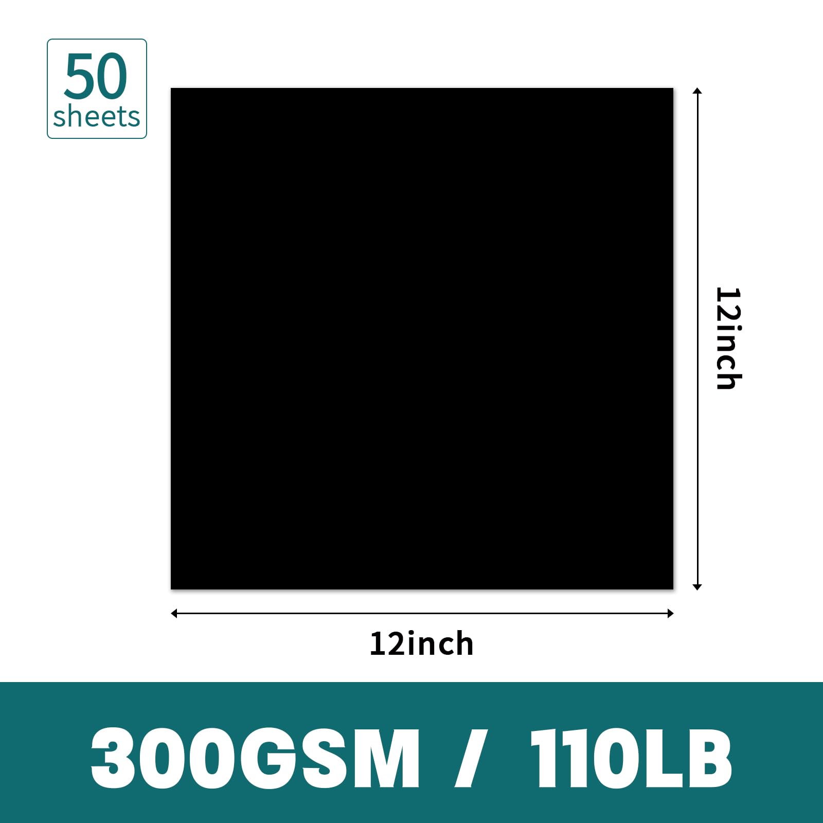 YINUOYOUJIA Karton, 30,5 x 30,5 cm dickes Papier, 300 g/m², 50 Blatt, schwarzer Karton (schwarz)