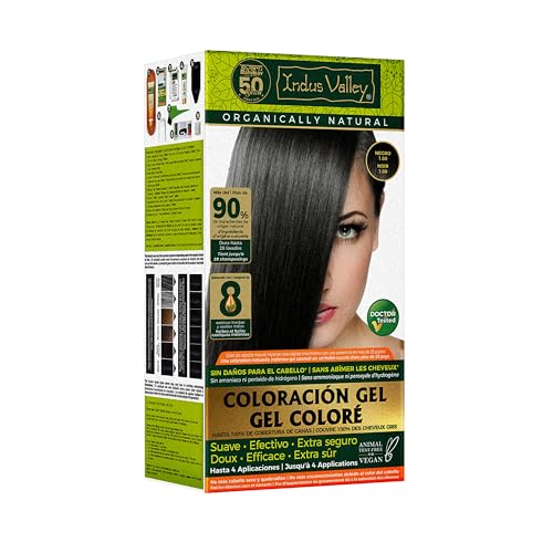 Indus Valley Damage Free Gel Hair Color | Gray Coverage of Resistant Gray Hairs - Ammonia-Free & Vegan - Hair Dye | Long Lasting Conditioning Hair | Organic Hair Dye For Women, Black 1.0,220g