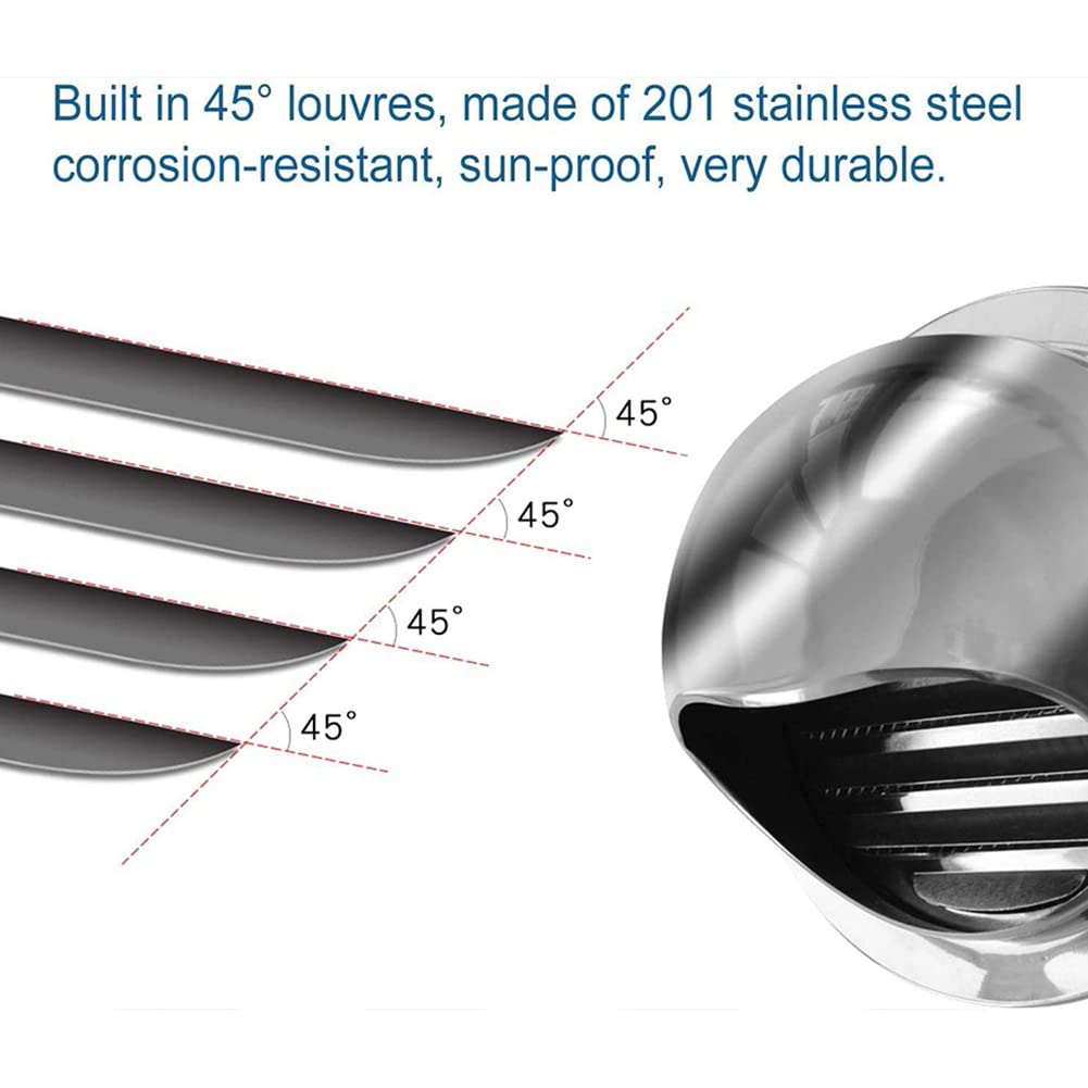 SPORTARC Stainless Steel Round Bull Nosed External Extractor Wall Vent Outlet 50mm for Home Kitchen Bathroom - Image 2