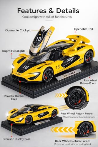 Image of DREAMY DEN Dodge SRT Diecast Toy Car for Kids Age 3-8 | Pull Back Racing with Doors (Pack of 1 - Random Color from 3 Options) | 1:32 Scale