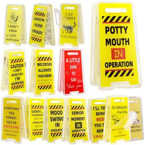 Amazon.com: 14 Pcs Funny Desk Signs with Sticky Note Holder, Caution ...