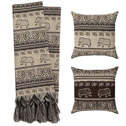 Kit Manta Para Sofá Luxo Bege Marrom + 2 Capas De Almofadas India...