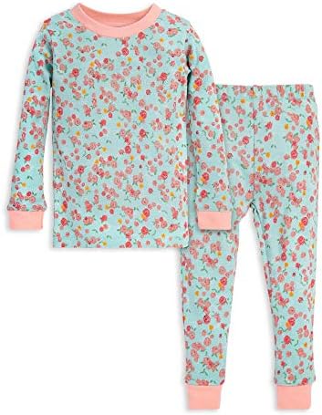 Burt's Bees Baby baby girls Pajamas, Tee and Pant 2-piece Pj Set, 100% Organic Cotton Pajama Set, Blue Ditsy Floral, 12 Months US