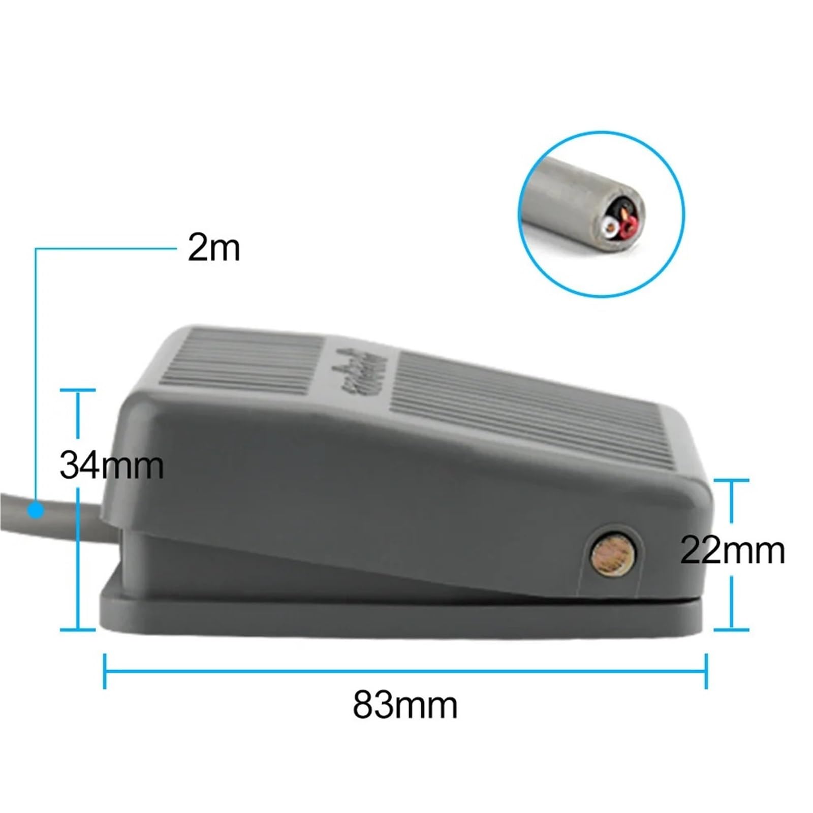 Interruptor de pie Interruptor de pie de 0-400 V, Interruptor de Control momentáneo, Pedal eléctrico SPDT, Gris, calibres de Cable de 20 m y 2 m, 1 Unidad
