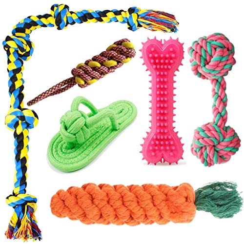 Image of Tail Dog Toys + Dog Chew Toys + Puppy Teething Toys + Rope Dog Toy + Dog Toys for Small to Medium Dog Toys + Dog Toy Pack + Tug Toy + Dog Toy Set + Washable Cotton Rope for Dogs (Pack of 6)