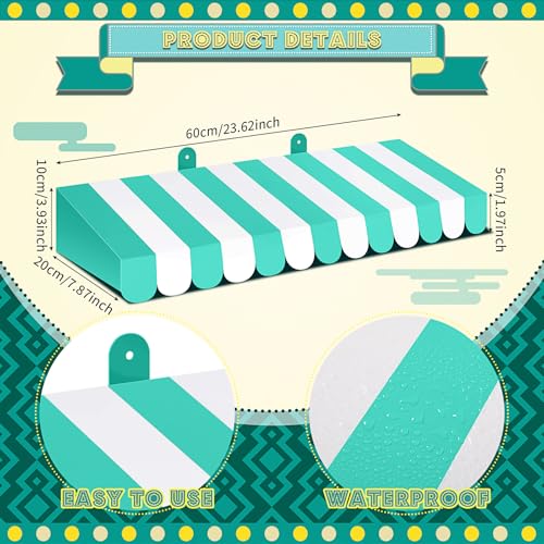 Image of Boao 4 Pcs 3D Cardboard Awning Decor,White and Green,Striped Style | Paper Awning, Circus Carnival Theme, For Bulletin Board, Lemonade Stand, Bakery & Ice Cream Truck, Wall Window Backdrop