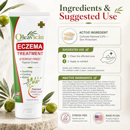 Image of Oleavicin Eczema Treatment Cream (2 Pack) - Anti Itch & Psoriasis Relief for Dry, Itchy, Irritated Skin - Steroid-Free with Organic Olive Leaf Extract - Soothing for Sensitive Skin, Kids & Adults