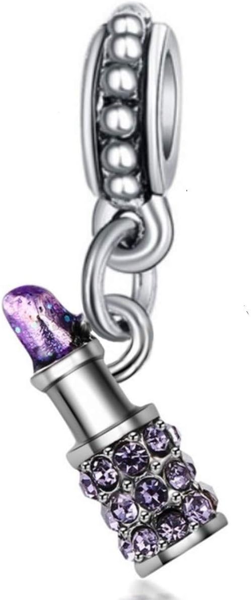 Cherityne Dangle Purple Crystal Lipstick Charm Bead for Bracelets