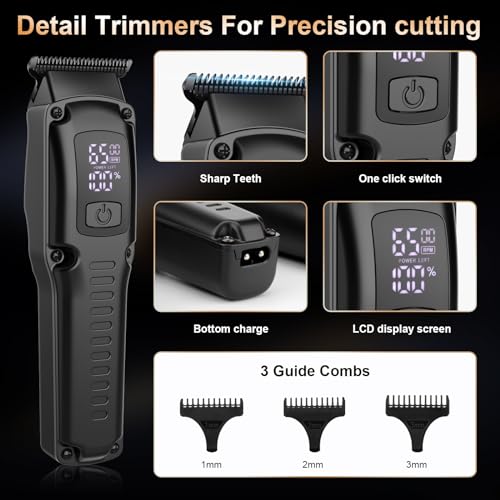 QREEYX Professional Hair Clipper for Men, 3 in 1 Hair Clipper Beard Trimmer and Electric Foil Shaver Set with LED Display, Cordless Grooming Kit for Home, Travel, Barber, Ideal Gift for Him — view 3