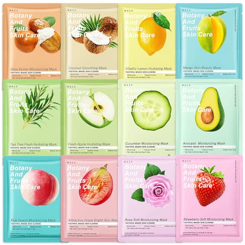 12 pcs Daily Care Face Sheet Mask,Hydrate,Moisturize,Soothe,masks beauty face mask set,Hydrating & Soothing Face Mask,for a lot of Skin Type,Multipack Sheet Masks Moisturizing Repairing
