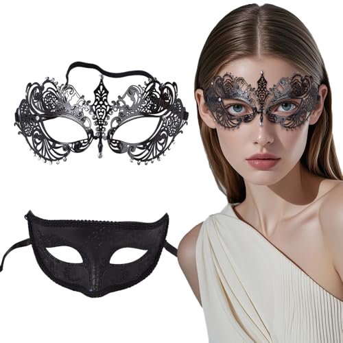 BKEPDY 2 Pièces Masque Bal Masqué Venitien Masque Deguisement Adulte Métallisé Dentelle Loup...