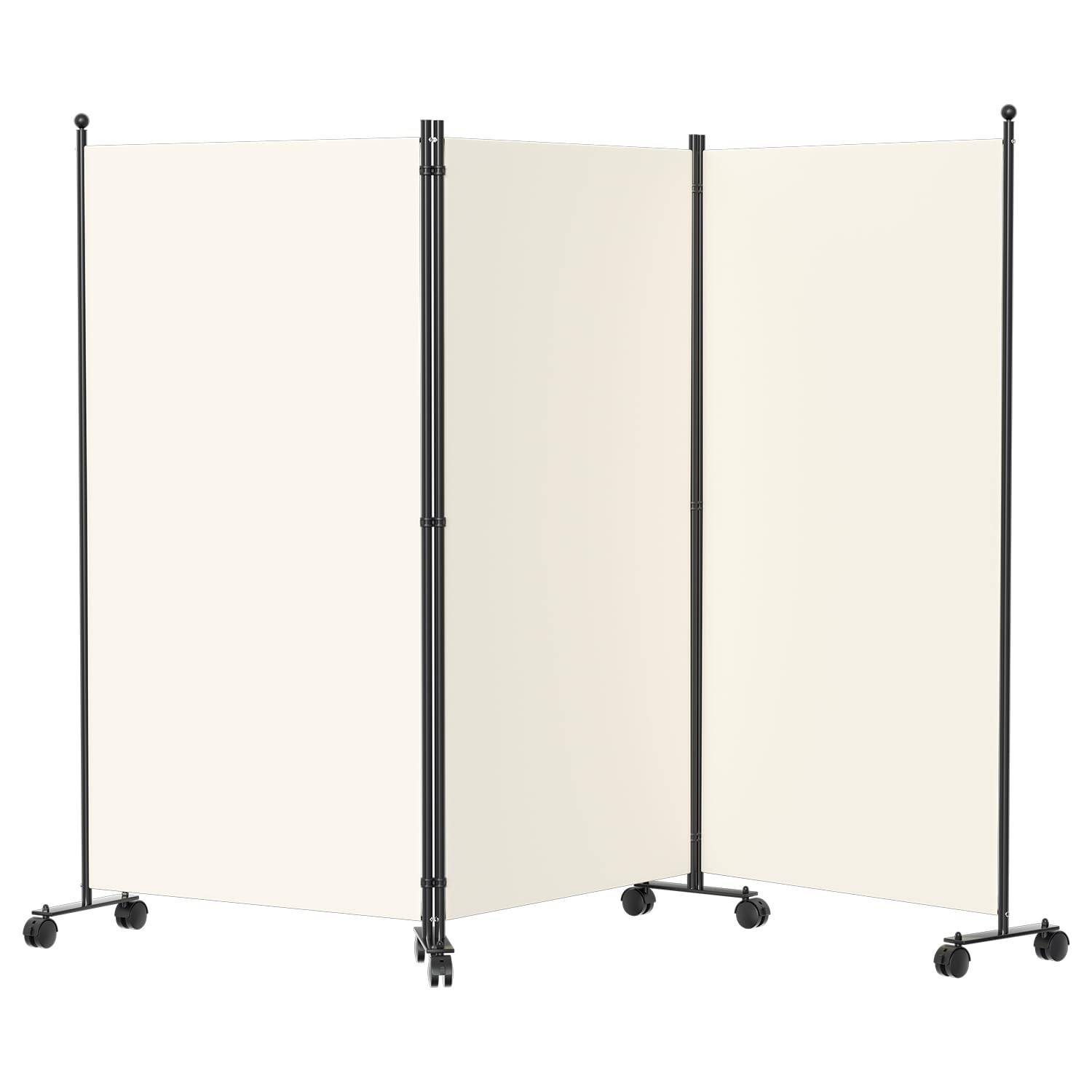 Paravent Raumteiler 263x181x30cm, 3 Teilig klappbar Freistehend Trennwand auf Rollen und Bremsen, Umkleide Sichtschutz Wand Raumtrenner, Stellwand für innen Outdoor Garten Büros Terrasse, Weiß