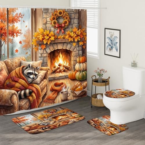 Rideaux de douche d'automne et parure de bain aux finitions textiles soignées - 3