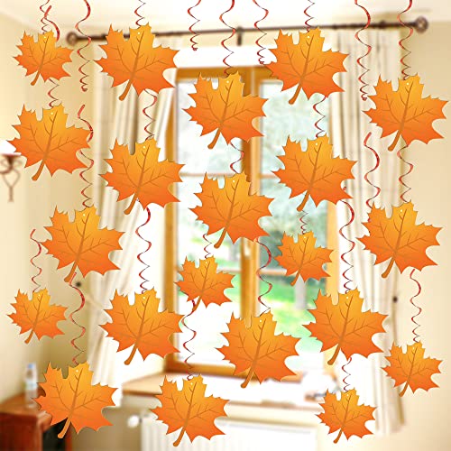 KatchOn, Fall Hanging Swirls for Fall Decorations for Home - Pack of 30, No DIY | Fall Ceiling Decorations for Thanksgiving Decorations Indoor | Maple Leaves Hanging Swirls for Fall Party Decorations