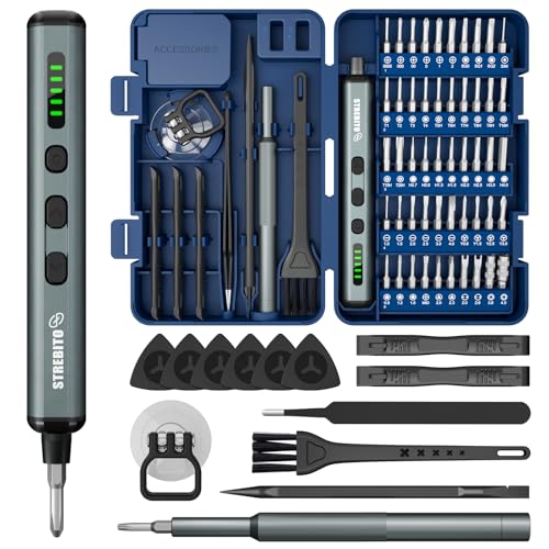 Image of STREBITO 67 in 1 Electric Screwdriver Set, Electric Screwdriver Cordless - 50 S2 Magnetic Bits, 5 Torque Settings, 4 LED Lights, Mini Power Screwdriver Repair Tool Kit for Laptop, PC & Electronics