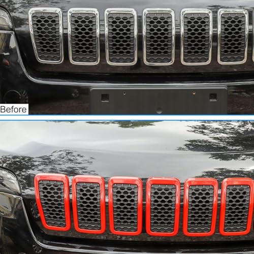 Image of JeCar for Jeep Cherokee Grill Inserts, Front Grille Inserts for 2019-2025 Jeep Cherokee (Red)