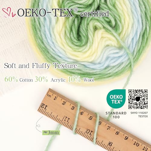 Image of Katech Ombre Yarn for Crocheting-Gradient Cake Yarn-4x100g 60% Cotton 30% Acrylic 11% Wool-Multicolor Soft Rainbow Cotton Crochet Yarn for Scarves, Shawls, Blankets and Garments(R)