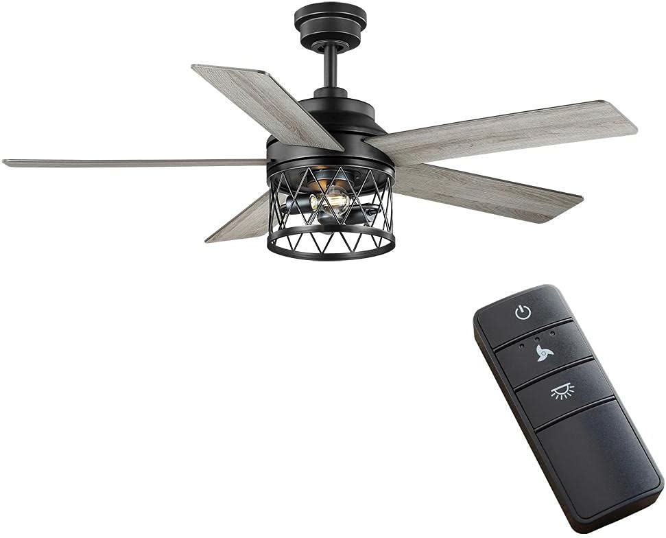 Hampton Bay North Grove 52 in. Indoor LED Matte Black Dry Rated Ceiling Fan with 5 Reversible Blades Light Kit and Remote Control 52119