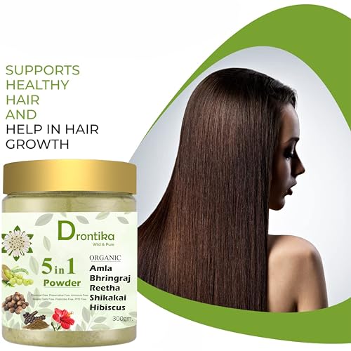 Image of Drontika Wild & Pure 100% Organic 5 In 1 Amla, Reetha, Bhringraj, Shikakai & Hibiscus Powder Combo For Hair Growth & Hair Mask 300Gm. Count1