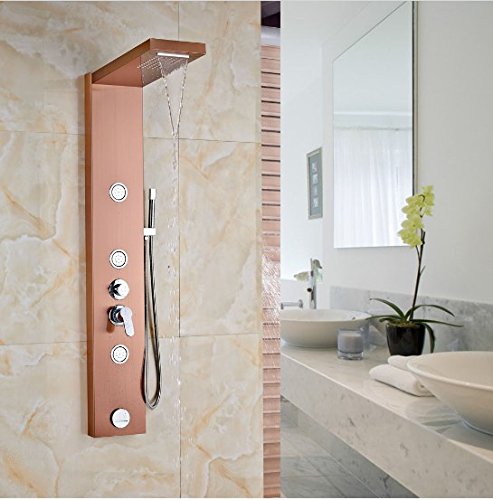 QTYQWC Panel de Ducha de Ducha rectángulo de Oro Rosa con Ducha a Mano bañera de bañera de la Cascada de la Cascada grúa del Toque