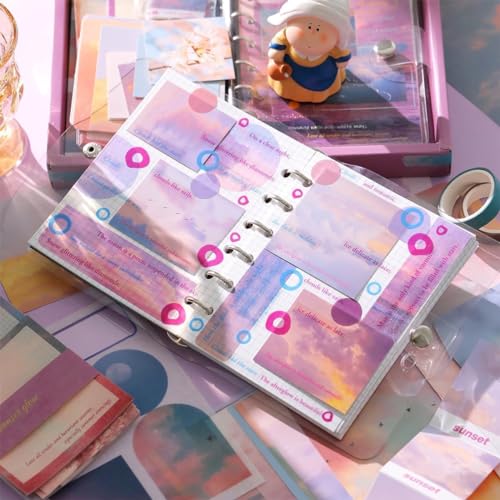 Image of Paper Vintage Aesthetic Scrapbook Kit(346Pcs) Scrapbooking Supplies Kit with Bullet Junk Journal,Stationery,A6 Grid Notebook Journaling Gift for Girl (Sunset Glow Dark Pink Scrapbook)