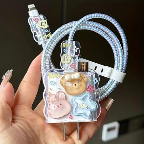 Image of Compatible for Samsung 25W Charger Case Cover, Funny Cartoon Character, Cable Protector with 3D Cute Pattern 360 Degree Full Protection Cover 4 in 1 Multicolor