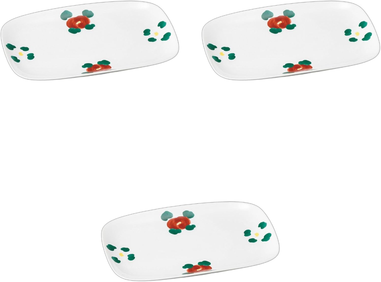 Setomonohonpo Set of 3, Camellia 12-inch Rectangular Plate, 11.6 x 7.7 x 0.9 inches (29.5 x 19.6 x 2.4 cm), Long Plate, Porcelain