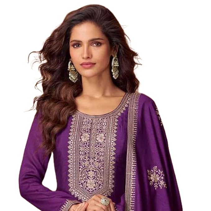 Image of Girl's Fashion Hub's Anarkali Gown with duaptta Set for Women, Chinon Silk Fabric || Ethnic Gown for Women