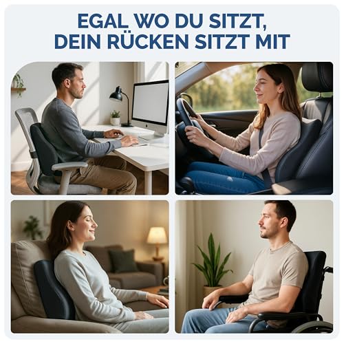 Blumtal ergonomisches Rückenkissen aus Memory Foam - stützendes Lendenwirbelkissen + OEKO-TEX zertifiziertem Bezug - Rückenlehne Kissen mit Verschluss - Rückenstütze - Rückenstützkissen - Lendenkissen