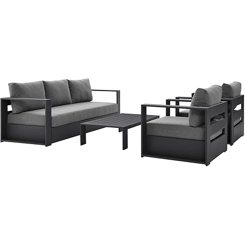 Modway Tahoe Aluminum 4-Piece Outdoor Patio Set in Gray Charcoal
