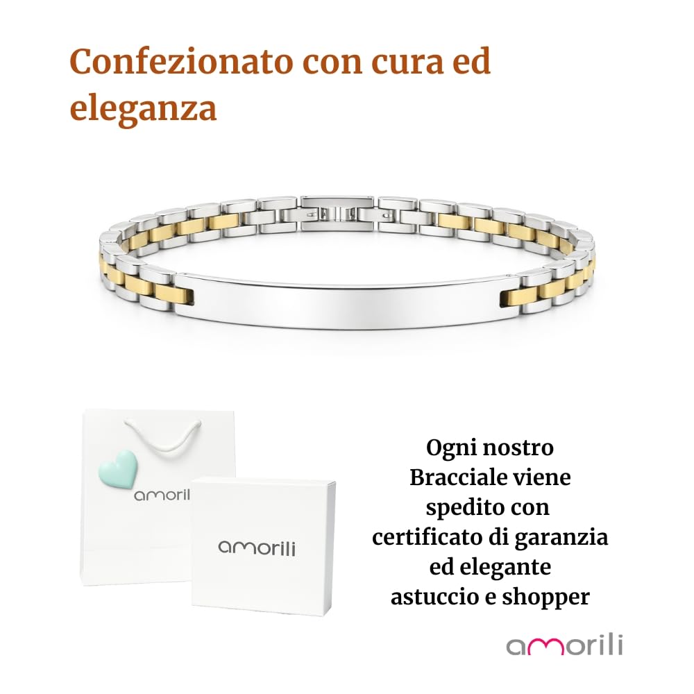 Bracciale Uomo Personalizzabile con Incisione in Acciaio Inox Maglia President con Dettagli Dorati – Gioiello Maschile Personalizzato con Frasi e Date – Idea Regalo Uomo bcc3183