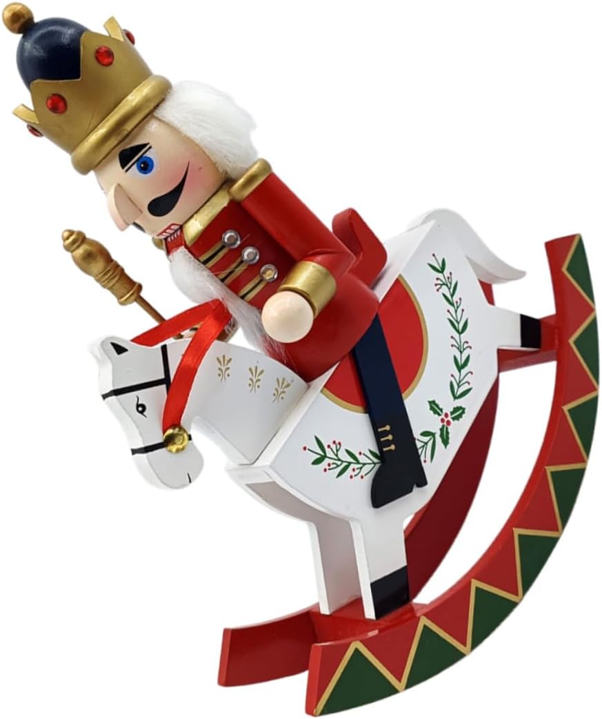 VANZACK Wooden Nutcracker Sculpture Figure on Horse Large Hand-Painted Xmas Nutcracker Figurine Tabletop Christmas Decoration for Home and Party