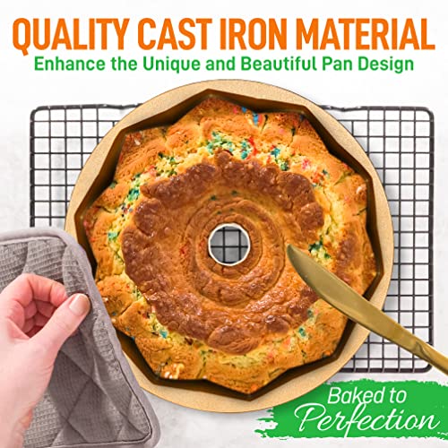 Nutrichef French Wreath Fluted Bundt Cake Pan, Extra Thick And Non Stick Aluminum Bakeware With 2 Layers Of Non Stick Coating For Easier Release, Uniform Baking And Browning #TOP1