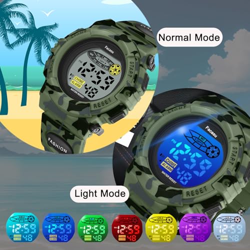 Image of Kids Watch Digital for Boys-Waterproof Kids Sports Watch with Light, Alarm&Snooze,Stopwatch Military Design Silicone Band Gift for Birthdays,Christmas Outdoor Activities(8+ Years)